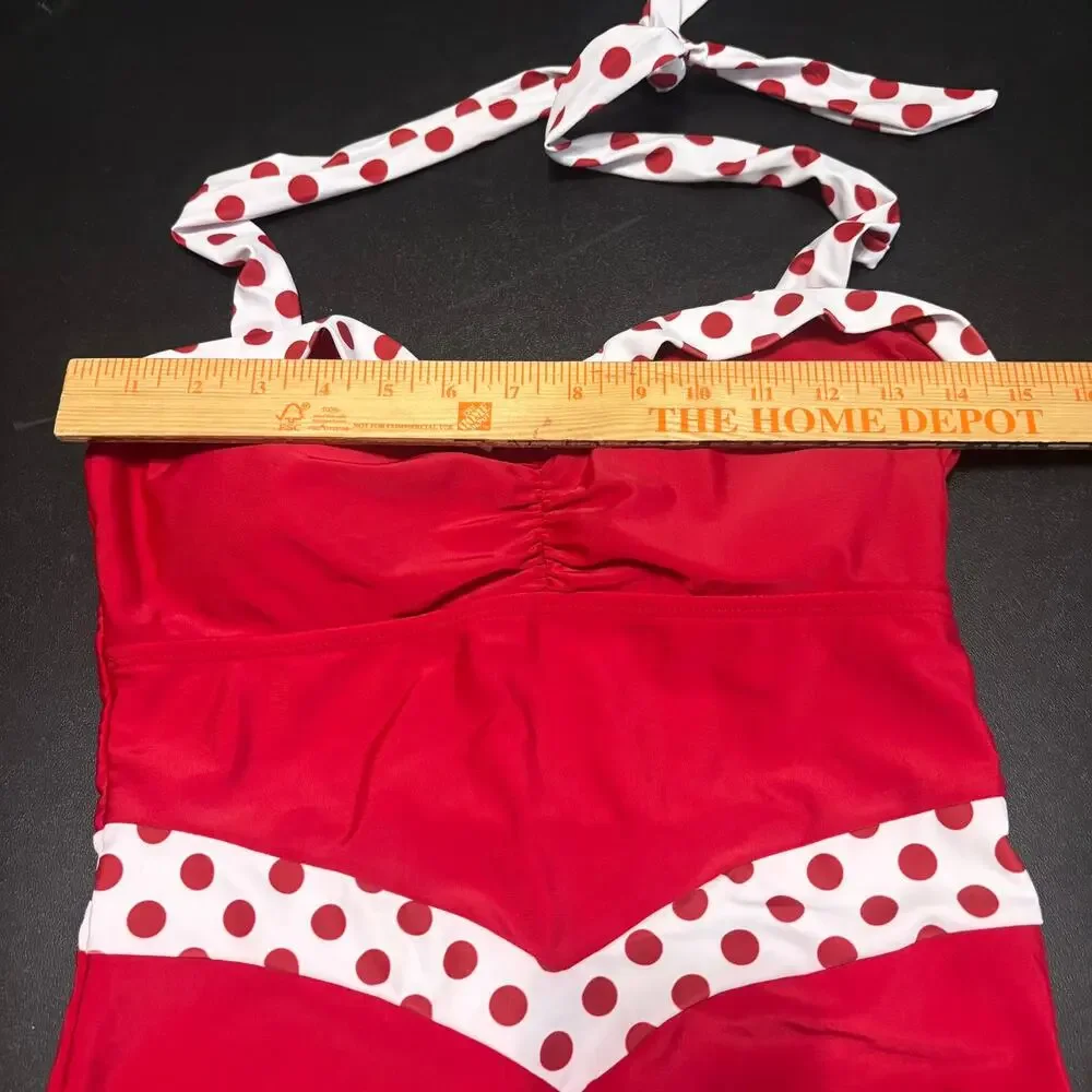 Retro Stage Red Polka Dot Swimdress One Piece Swimsuit Pin Up Rockabilly L NWT